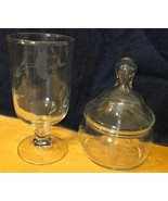 Vtg. Etched Glass Goblet &amp; Lidded Dish - $9.49