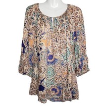 Rose &amp; Thyme Women&#39;s Shirt 2X Orange Blue Geometric Flowy - $12.08