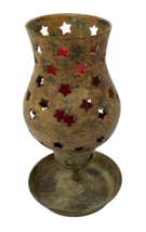 Vintage Solid Brass CandleStick &amp; Holder Star Pattern Made In India - £9.03 GBP