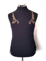 Express Top Womens Size Small Pullover Sleeveless Black Amber Colored Beads  - £7.84 GBP