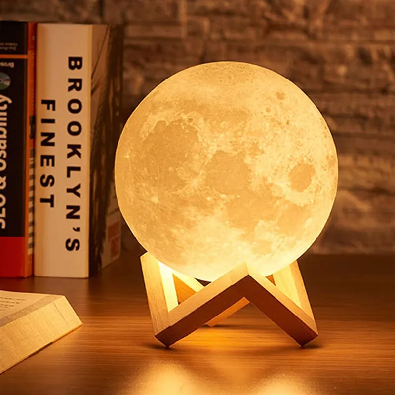 3D Print Moon Lamp Rechargeable 2 Color Touch Moon Lamp LED Night Light - $7.93+