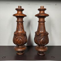Pair of Antique French Walnut Hand-Carved Columns Finials / spindles / p... - $220.00
