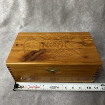 Handmade Wooden Tongue &amp; Groove Jewelry Box, Flower Design &amp; Mirror Vintage - $21.49