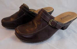 Womens Brown Leather Mules Size 8 1/2 Medium Bjorndal Ladies Clogs 3 Inch Lift - £15.81 GBP