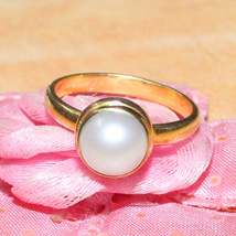 Solid Gold Jewelry Natural Pearl Gemstone Ring 9k 14k 18k 22k Gold Birthstone Je - £166.37 GBP+