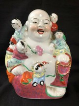 Antique Chinese Republic Period Famille Rose Buddha with 5 Children Stat... - $150.00