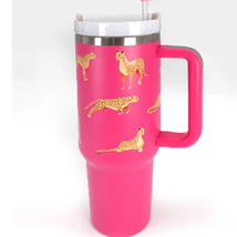 Hot Pink Gold Cheetah Print 40 oz Stainless Steel Insulated Tumbler - £30.54 GBP