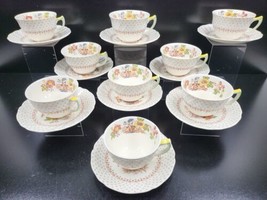 9 Royal Doulton Grantham Cups Saucers Set Vintage Floral Brown England M... - $108.57