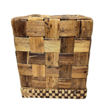 Vintage MCM Rustic Woven Bamboo Square Tissue Box Cover Brown 6 x 5&quot; - £11.85 GBP