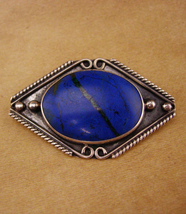 Vintage Sterling Blue green stripe azurite brooch - handcrafted Vintage pin - si - £106.19 GBP