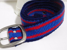 Slater Zorn Woven Wool Belt Embroidered Royal Blue &amp; Red University Kansas - £27.25 GBP