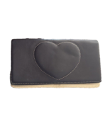 Brighton Black Leather Heart Checkbook Wallet Flower - $29.87 CAD