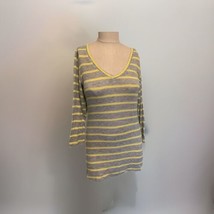 CAbi Gray &amp; Yellow Striped 3/4 Sleeve V-neck Womens Top Small #886 Rayon... - $16.14