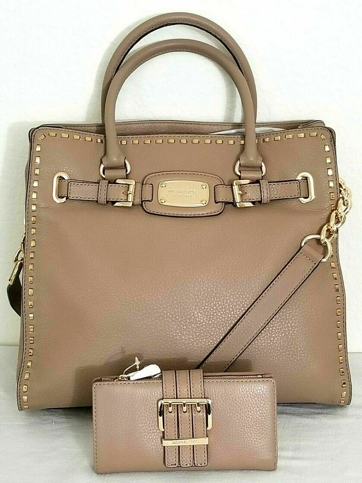 MICHAEL KORS HAMILTON NS LARGE TAN DARK KHAKI WHIPPED STITCH NS TOTE BAG NWT!