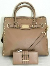 MICHAEL KORS HAMILTON NS LARGE TAN DARK KHAKI WHIPPED STITCH NS TOTE BAG... - $204.59