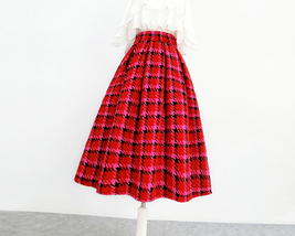 Winter Red Plaid Midi Pleated Skirt Women Custom Plus Size Holiday Skirt image 5