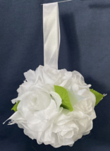 Kissing Ball White Silk Rose 4&quot; Wedding Bouquet Pomander Party Decor Christmas - £3.98 GBP