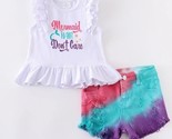 NEW Boutique Mermaid Hair Don&#39;t Care Girls Denim Jean Shorts Outfit Set ... - $14.99