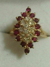 2CT Round Ruby Simulated Diamond Marquise Wedding Ring 14K Yellow Gold Plated - £92.82 GBP