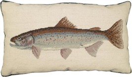 Throw Pillow Needlepoint Rainbow Trout Fish 16x28 28x16 Black Green Silvery - £282.30 GBP
