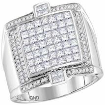 14kt White Gold Mens Princess Diamond Square Luxury Cluster Ring 2-1/12 Cttw - £2,104.63 GBP