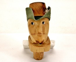 Carved Wooden Cowboy Cork Bottle Stopper, Vintage Wood, Faux Leather Cowboy Hat - £15.67 GBP
