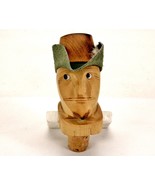 Carved Wooden Cowboy Cork Bottle Stopper, Vintage Wood, Faux Leather Cow... - £14.62 GBP