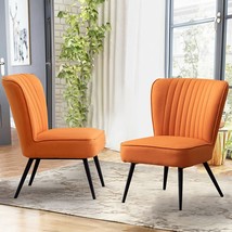 Alunaune Modern Armless Accent Chair Set Of 2 Upholstered Living Room, Orange - £186.48 GBP