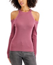 Hooked Up by IOT Juniors Stud-Embellished Cold-Shoulder Sweater,Dark Rose,Medium - £27.64 GBP