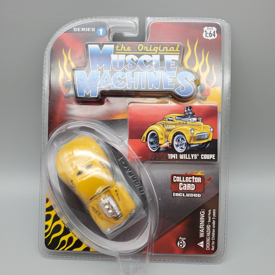 Muscle Machines Series 1 Die Cast Card NIP Yellow 1941 Willys Coupe 1:64 W/Card - $16.00