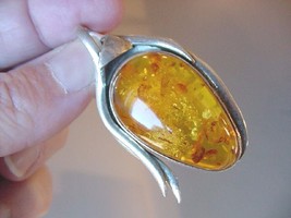 p70-10) 13.7 grams  AMBER oval .925 Sterling SILVER abstract face head PENDANT - $143.98
