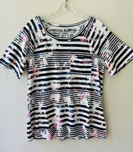 Calvin Klein Tee Shirt Scoop Neck Blouse Chest Pocket Tie Dye Striped To... - $302.87 MXN