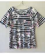 Calvin Klein Tee Shirt Scoop Neck Blouse Chest Pocket Tie Dye Striped To... - $302.87 MXN