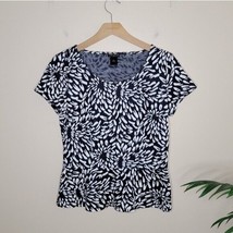 Ann Taylor Factory | Dark Navy &amp; White Textured Floral Top Womens Size S... - £13.89 GBP