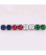 925 Sterling Silver Blue/Red/Green/Clear Timeless Elegance Stud Earrings  - $18.95