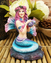 Ebros Brigid Ashwood Mermaid Ocean Spring Flowers Holding Conch Statue 6... - $47.99