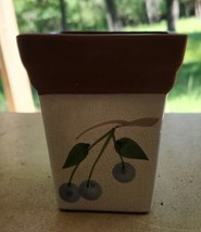 Vintage  Terra Cotta Clay Square Planter Pot   Hand Glazed Cherries - £10.24 GBP