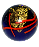 Vintage Party Lite Art Glass Paperweight Blue With Orange &amp; Gold Swirls ... - $27.35 CAD
