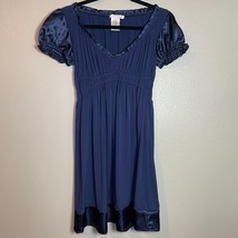 Wishes, Wishes, Wishes Blue Satin Trim Puff Sleeve Dress Size Medium Y2K... - $377.23 MXN