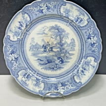 10.25&quot; Antique Blue Transferware Plate BELZONI Enoch Wood &amp; Sons Hunting Ostrich - £45.75 GBP