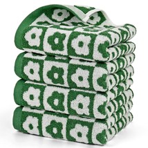 Hand Towels Checkered Floral - Set Of 4 Soft Face Towels For Bathroom, Large Siz - £33.28 GBP