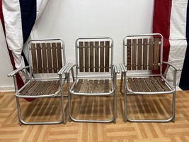 Vintage Aluminum Folding REDWOOD LAWN CHAIRS Set Lounge pool beach patio lot mcm - £79.48 GBP