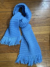 Fabulous Hand Crochet Winter Scarf Handmade Vintage Fashion 60x8” Blue w... - $21.38