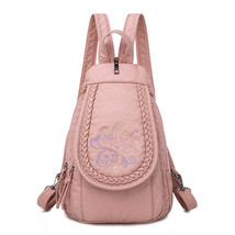Embroidery Mini Backpacks Women&#39;s Backpack Cute Flower Pattern Wash PU Leather L - £29.82 GBP