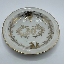 Vintage Lefton China 50th Anniversary Plate Hand Painted Gold Leaf 4.5&quot; - £14.22 GBP