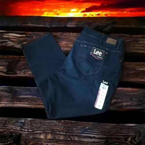 Women&#39;s Jeans Lee Regular Fit Mid-Rise Straight Leg Stretch Dark Blue Sz... - $19.31