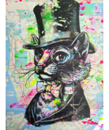 Aristocat in the City CAT Handmade Acrylic Artwork on a NYC Subway Map a... - $38.21