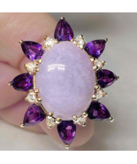 HUGE UNTREATED LAVENDER Jade Diamond 14K Flower Ring 9 CARAT JADE! + GEM REPORT - $99,213.55 MXN