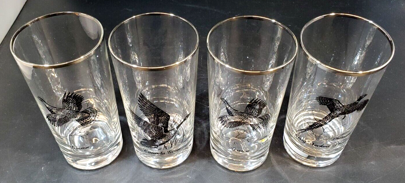 Primary image for Set of 4 Vintage Federal Sportsman Fowl Drinking Glasses Goose, Grouse, Pheasant
