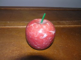 Vintage Red Mottled Stone Apple w Bright Green Plastic Stem Figure Paperweight - £6.97 GBP